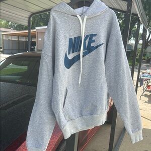 Nike Heather Gray Hoodie with Blue Logo